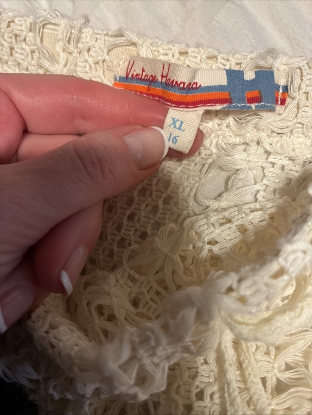 Vintage Havana Ivory Crochet Knit Drawstring Beach Cover Up Skirt Boho 16 Xl - Picture 3 of 5
